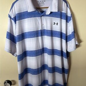 Under Armour Men's Golf Polo in Blue and White Stripes 3xl